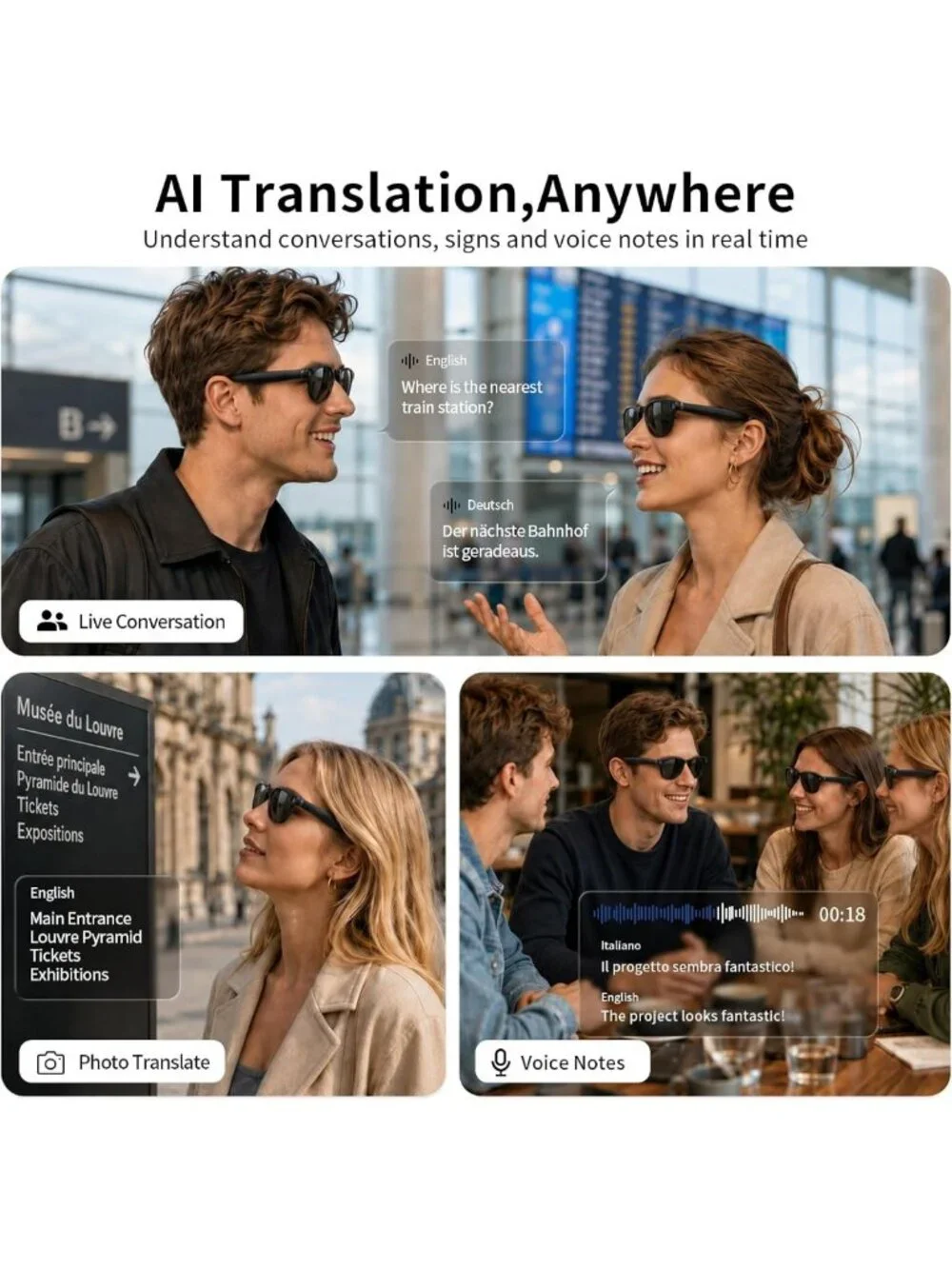 Smart Glasses with 8MP Camera & 4K Video | Bluetooth Audio, Voice Control
